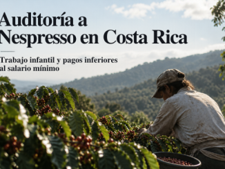 Auditoría a Nespresso en Costa Rica: trabajo infantil y pagos inferiores al salario mínimo. Ilustración editorial.